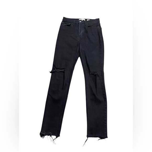 Redone Re/Done Jeans High Rise Ankle Crop Ripped Jet Black Size 27 - Picture 1 of 8